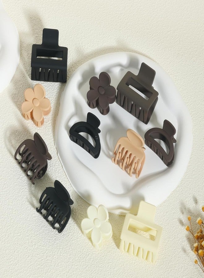 Big Box 12 Pcs Hair Clip Set,Claw Clips for Women Girls,Matte Rectangle Double Row Teeth Flower Semicircle Small Nonslip Clips for Thin/Medium Thick Hair (Beige,Khaki,Brown,Black Minimum 6 design) - Image 3