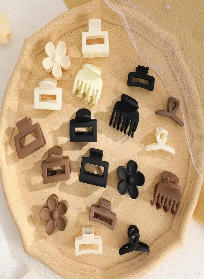 Big Box 12 Pcs Hair Clip Set,Claw Clips for Women Girls,Matte Rectangle Double Row Teeth Flower Semicircle Small Nonslip Clips for Thin/Medium Thick Hair (Beige,Khaki,Brown,Black Minimum 6 design) - Image 1