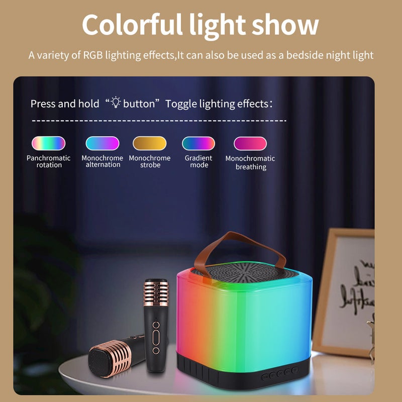 Mini Karaoke Machine Wireless Microphone and Speaker Set with 2 Microphone Rechargeable LED Color Light Handheld Mic Karaoke Speaker Gifts for Birthday Party Desktop Fitness Outdoor Home KTV Set - Image 5