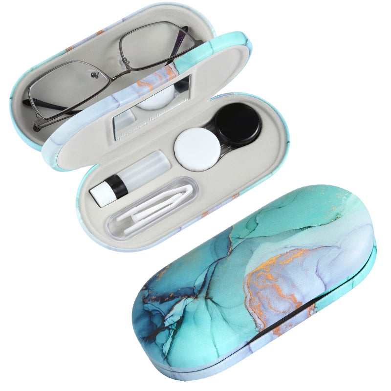 AITIME 2 in 1 Double Sided Portable Contact Lens and Eyeglasses Case Marbling Multifunction Durable Compact Portable Storage Kit