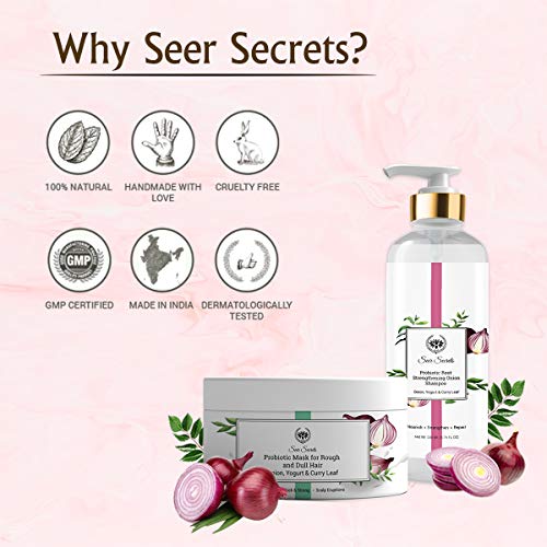 Seer Secrets Probiotic Onion Shampoo & Hair Mask Combo – 200ml Shampoo + 200g Mask | Root Strengthening & Hair Fall Control | With Yogurt, Curry Leaf & Onion | Hair Repair for Rough, Dull Hair | Unisex Haircare Pack - Image 2