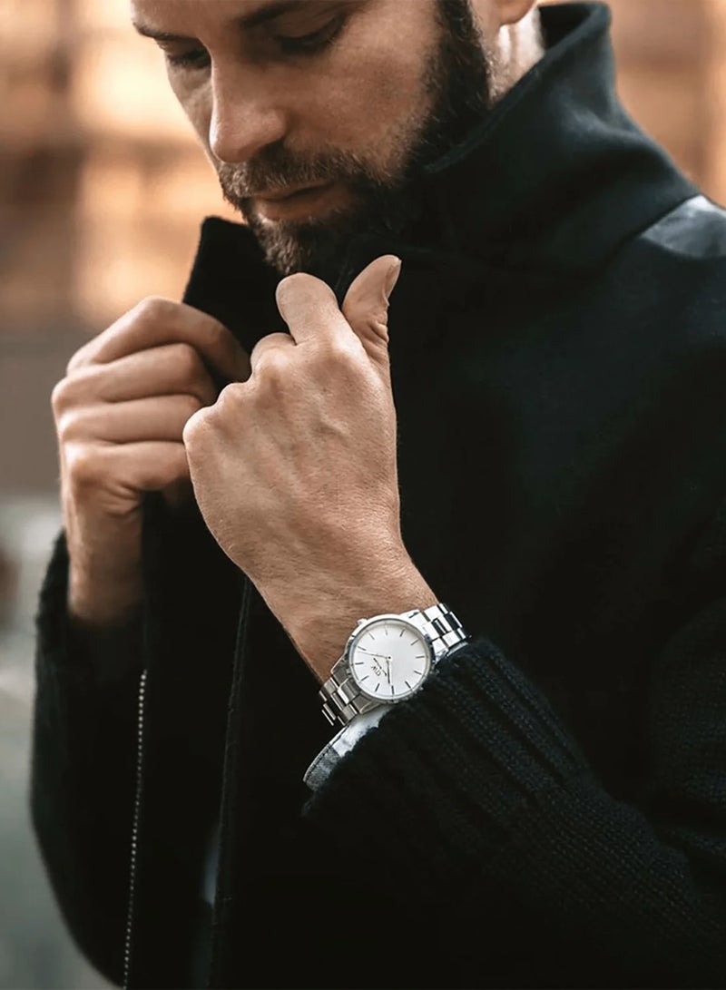 DW Iconic Link Eggshell White Round Watch for man 32mm Dial with Silver Stainless Steel Strap DW00100205 - Image 2