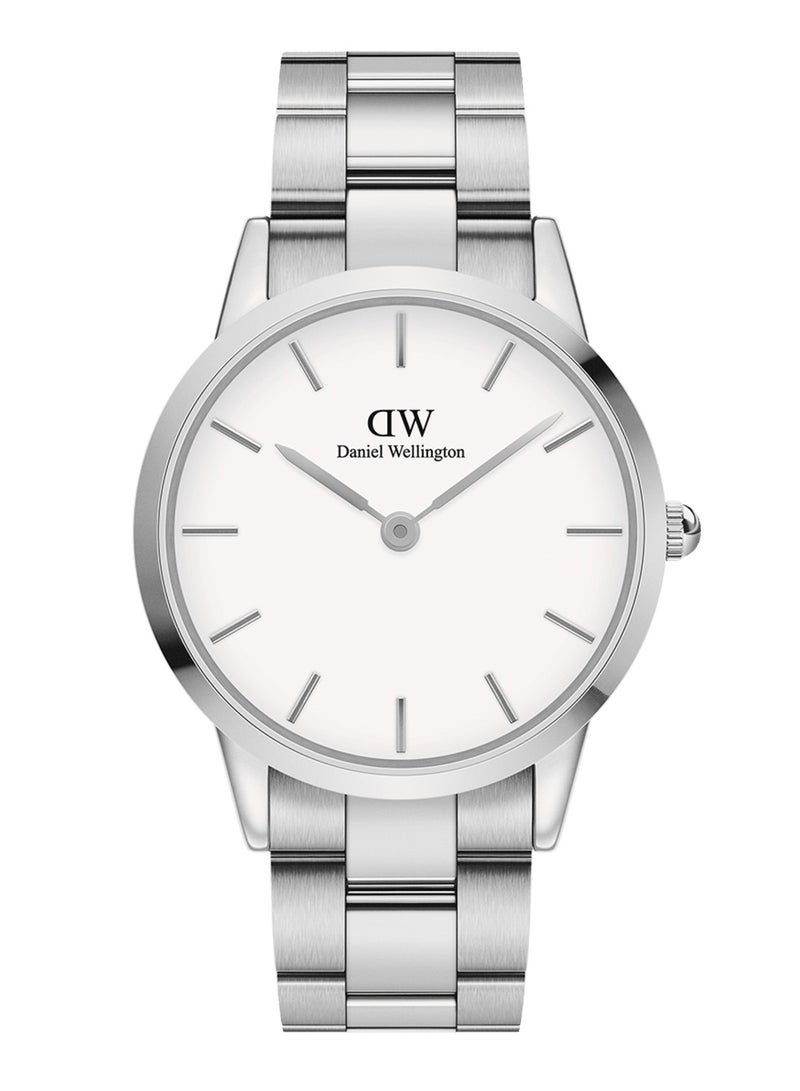 DW Iconic Link Eggshell White Round Watch for man 32mm Dial with Silver Stainless Steel Strap DW00100205 - Image 1