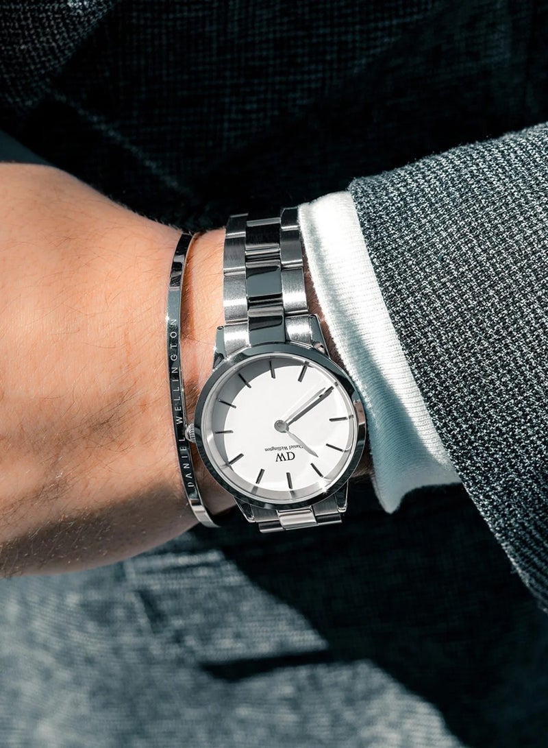 DW Iconic Link Eggshell White Round Watch for man 32mm Dial with Silver Stainless Steel Strap DW00100205 - Image 3