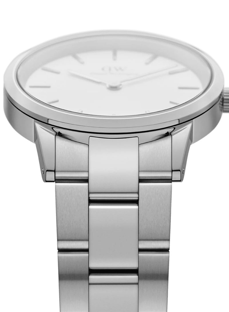 DW Iconic Link Eggshell White Round Watch for man 32mm Dial with Silver Stainless Steel Strap DW00100205 - Image 4