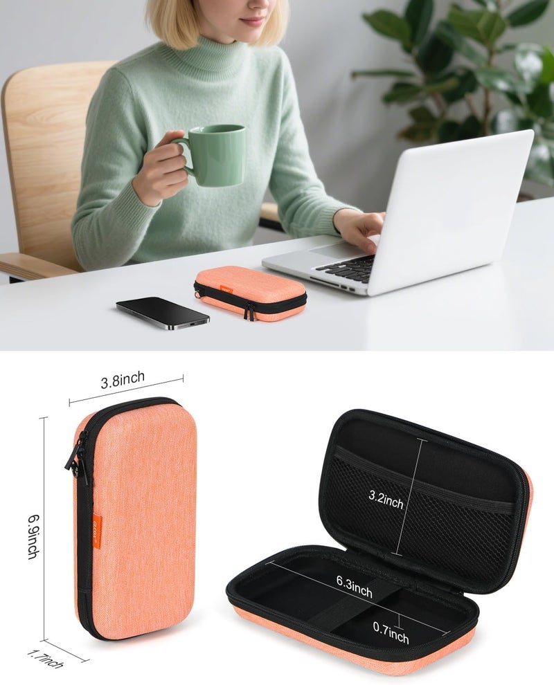 GLCON Light-Orange Small Carrying Case Universal Travel Case for Sandisk, Samsung SSD, Earbuds, Cable, Hard Disk, MP3 Player - Portable Storage Pouch Bag - Shockproof Electronic Accessories Organizer - Image 2