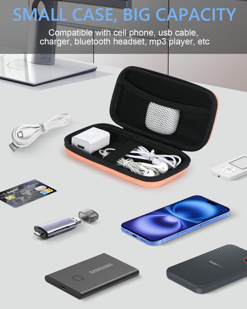 GLCON Light-Orange Small Carrying Case Universal Travel Case for Sandisk, Samsung SSD, Earbuds, Cable, Hard Disk, MP3 Player - Portable Storage Pouch Bag - Shockproof Electronic Accessories Organizer - Image 3