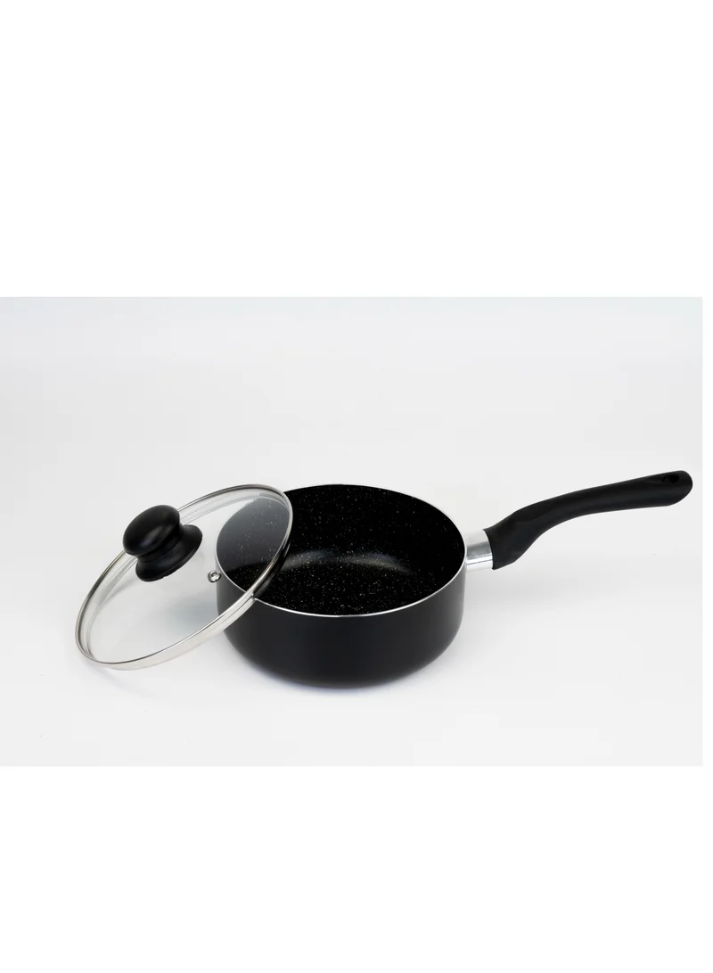 Wilson Wilson Sauce Pan with Glass Lid Durable Marble Coating Aluminum Construction Nonstick Dish for Gas Induction & Ceramic Hobs Induction Bottom 18 x 08cm