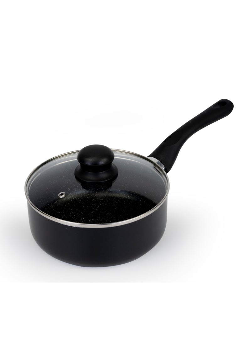 Wilson Sauce Pan with Glass Lid Durable Marble Coating Aluminum Construction Nonstick Dish for Gas Induction & Ceramic Hobs Induction Bottom 18 x 08cm - Image 1