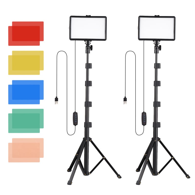 LED Video Light Set: 2pcs USB Lights, 2pcs 44.5cm-155cm Metal Stands, 10pcs Color Filters - Bi-Color Dimmable LED Fill Light Kit for Live Streaming, Video Recording, Product Photography - Image 1