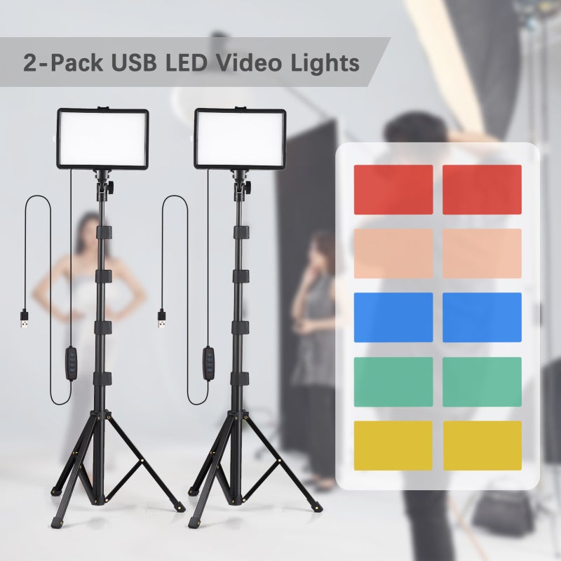 LED Video Light Set: 2pcs USB Lights, 2pcs 44.5cm-155cm Metal Stands, 10pcs Color Filters - Bi-Color Dimmable LED Fill Light Kit for Live Streaming, Video Recording, Product Photography - Image 3