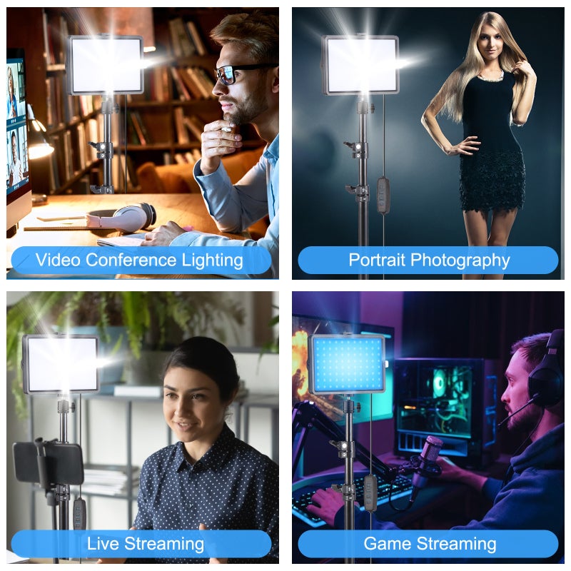 LED Video Light Set: 2pcs USB Lights, 2pcs 44.5cm-155cm Metal Stands, 10pcs Color Filters - Bi-Color Dimmable LED Fill Light Kit for Live Streaming, Video Recording, Product Photography - Image 2