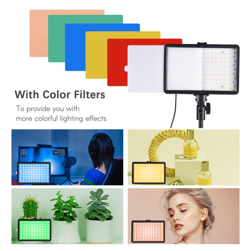 LED Video Light Set: 2pcs USB Lights, 2pcs 44.5cm-155cm Metal Stands, 10pcs Color Filters - Bi-Color Dimmable LED Fill Light Kit for Live Streaming, Video Recording, Product Photography - Image 4