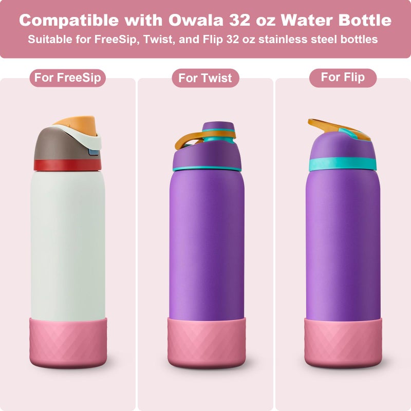 Generic Alwenid 2PCS Silicone Water Bottle Boot for Owala 32 Oz, Anti-Slip Protective Sleeve Bottom Bumper Protector for FreeSip, Twist, and Flip Stainless Steel Water Bottles (Rose)  - Image 2