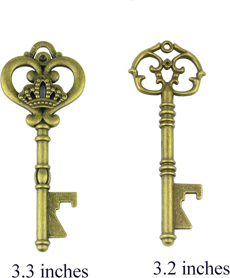 Makhry Mixed 20 Extra Large Key Shape Bottle Openers Antique Bronze Skeleton Keys - 2 Styles,20 Key Openers (Bronze) - Image 2