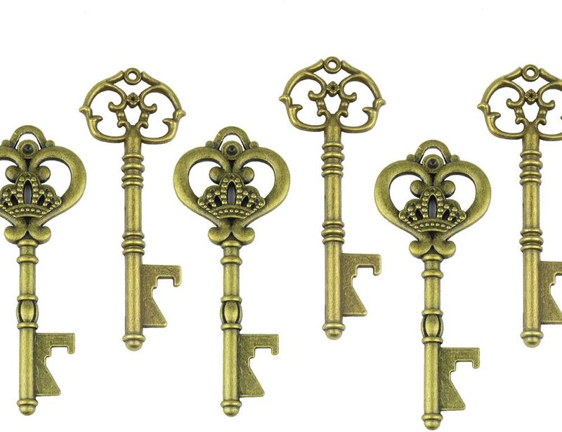 Makhry Mixed 20 Extra Large Key Shape Bottle Openers Antique Bronze Skeleton Keys - 2 Styles,20 Key Openers (Bronze) - Image 1