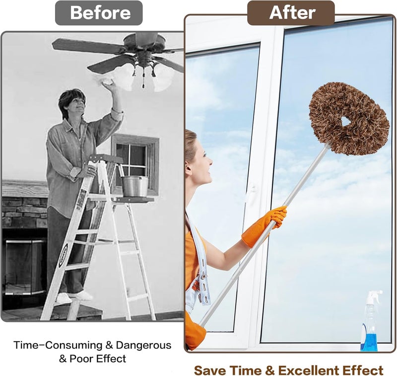 Heonay Ceiling Fan Cleaner Duster Reusable Microfiber Ceiling Fan Blade Cleaner Removable Duster with Extension Pole Adjusts 13 to 49.7 Inch for Cleaning Walls Furniture Door Window Top (Beige Brown) - Image 4