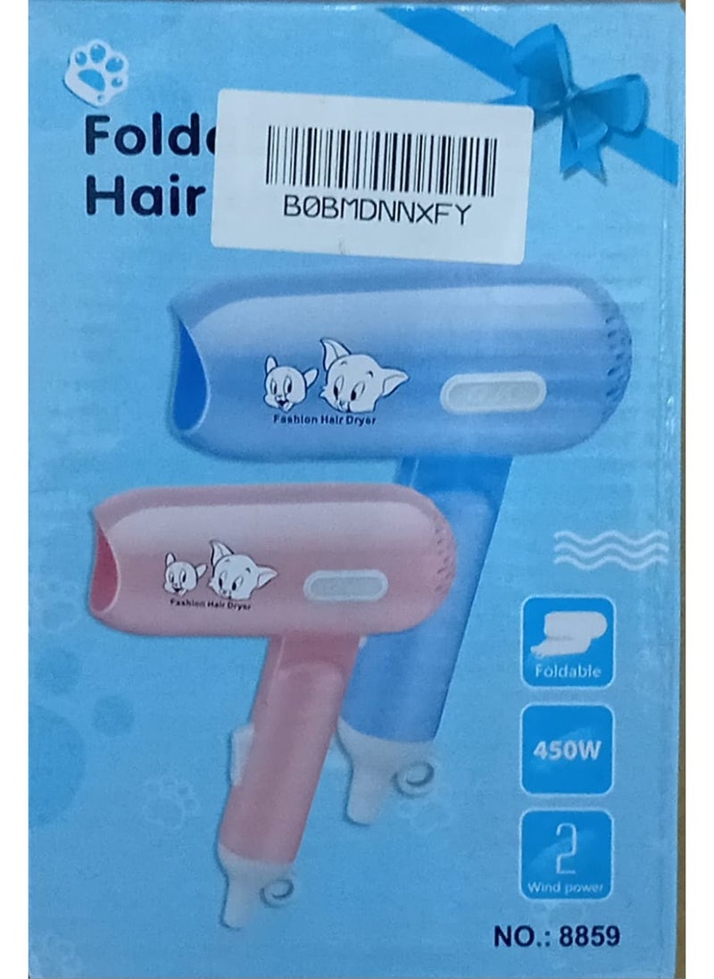 Portable Foldable 450W Hair Dryer for Travel – Pink, Baby Blue, and White