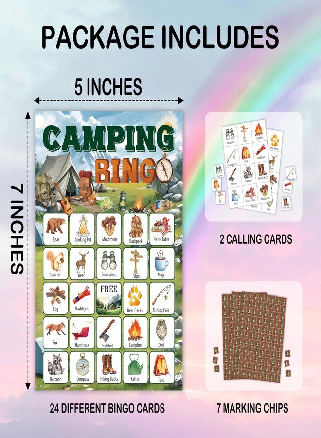 Mueddur Camping Bingo Card, Camping Games for Adults Family, Nature Themed Birthday Bingo Game, Outdoor Adventure Bingo Kit for Camping Party, Travel Bingo for 24 Players, Hike Field Trip Supplies -15 - Image 2