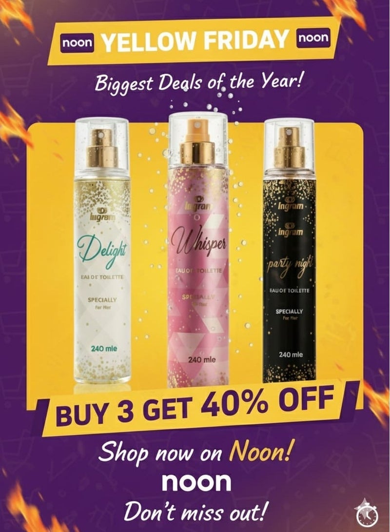 إنجرام بخاخ الجسم 240 مل × 3 قطع - ديلايت - ويسبر - بارتي نايت - Image 1