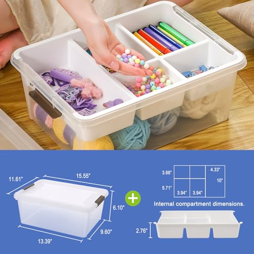 MACOPRO 17 QT Plastic Storage Box with Removable Tray Craft Organizers and Storage Clear Storage Container for Organizing Bead, Tool, Sewing, Playdoh (White, 1Pack-17QT) - Image 3