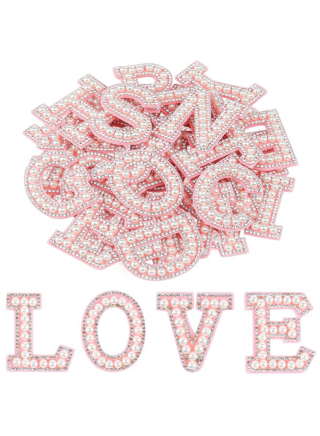 26PCS Pearl Rhinestone Letter Patches Self Adhesive A-Z, Stick on Pearl Letter Patches for Clothes, Fabric, Backpack (Pink) - Image 1