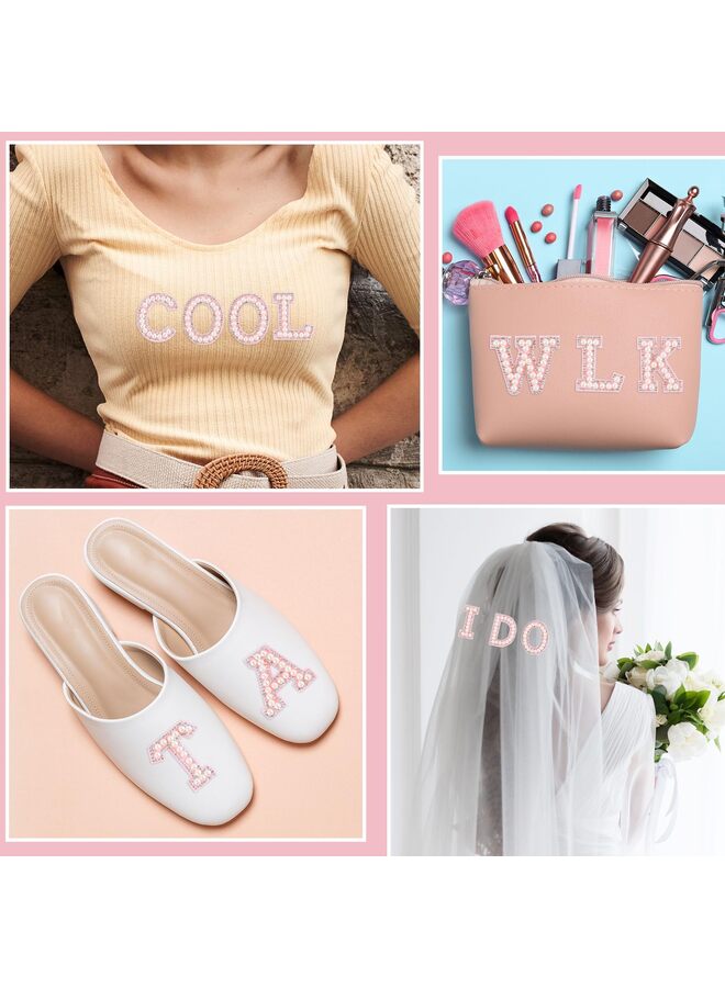 26PCS Pearl Rhinestone Letter Patches Self Adhesive A-Z, Stick on Pearl Letter Patches for Clothes, Fabric, Backpack (Pink) - Image 2