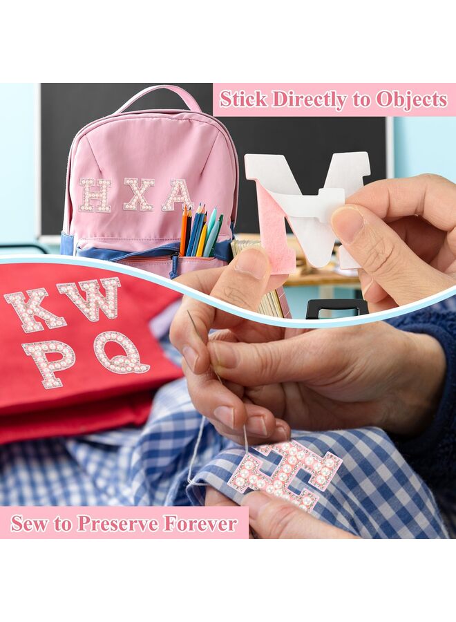26PCS Pearl Rhinestone Letter Patches Self Adhesive A-Z, Stick on Pearl Letter Patches for Clothes, Fabric, Backpack (Pink) - Image 3