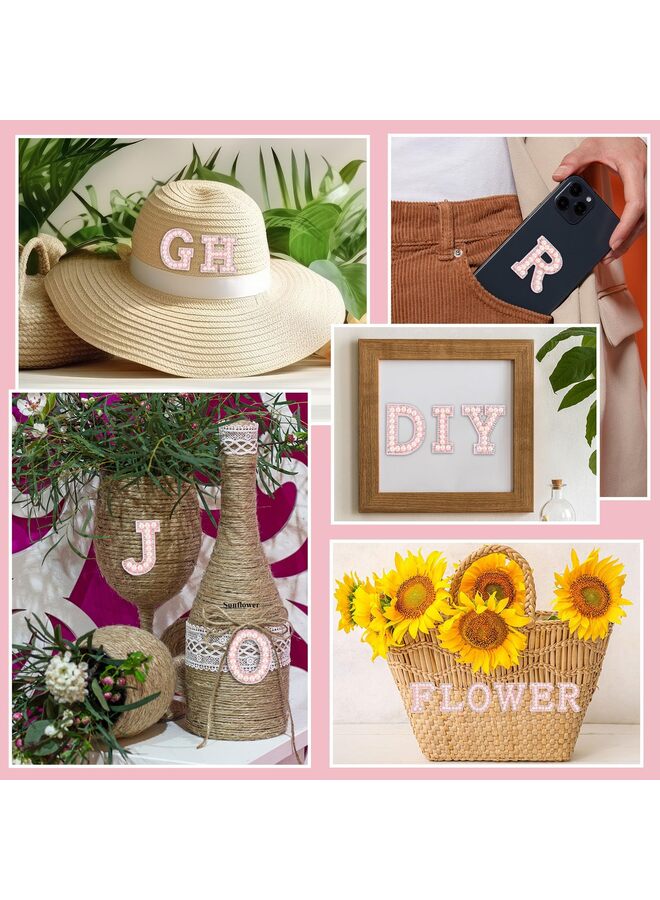 26PCS Pearl Rhinestone Letter Patches Self Adhesive A-Z, Stick on Pearl Letter Patches for Clothes, Fabric, Backpack (Pink) - Image 4