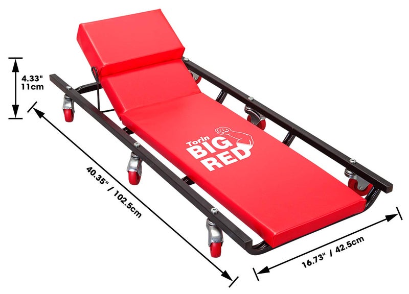 BIG RED TR6452 Torin Rolling Garage/Shop Creeper: 40" Padded Mechanic Cart with Adjustable Headrest and 6 Casters, Red - Image 5