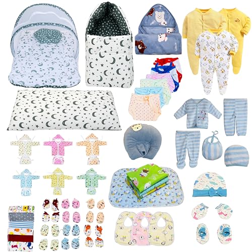Infantbond Baby Semiwinter and Monsoon Use Hospital Essential Combo for New Born | Gift Pack | Baby Products | Maternity Essentials | Bedding Set (66 Items)(0-6 Months) (66 in 1 GREYMOON) - Image 1