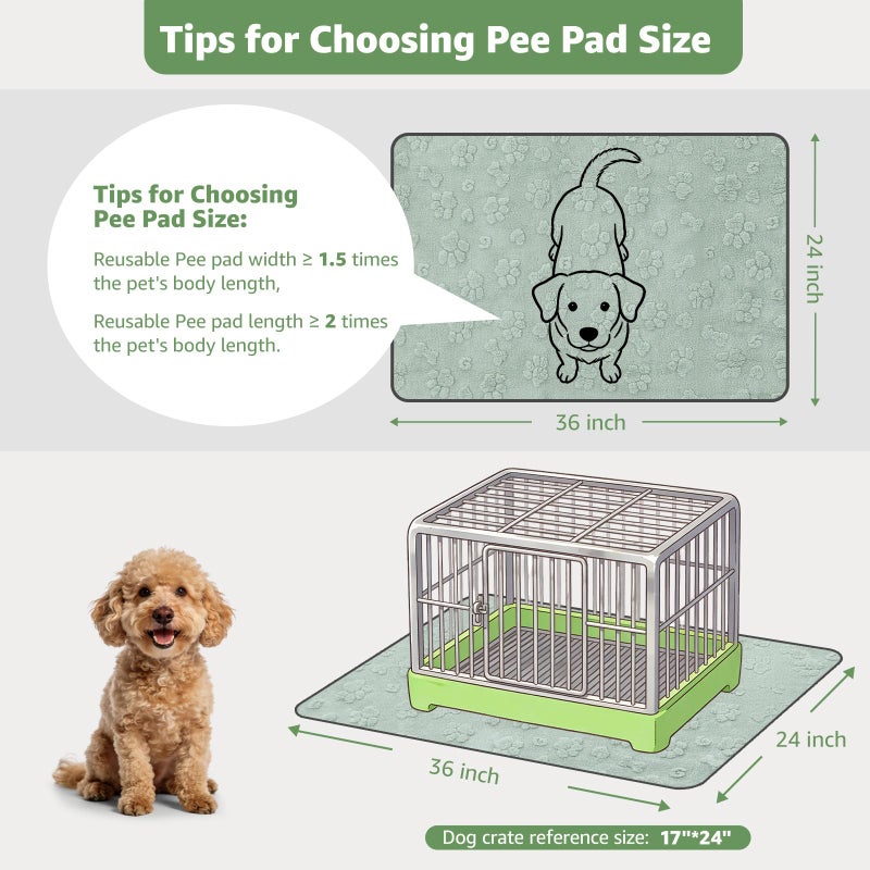 LOOBANI Washable Pee Pads for Dogs: 2 Pack Super Absorbent Reusable Puppy Pads, Leakproof and Waterproof Dog Training Pads Whelping Pads for Potty, Floor, Crate, Couch Bed and Travel, 36"x24" - Image 2