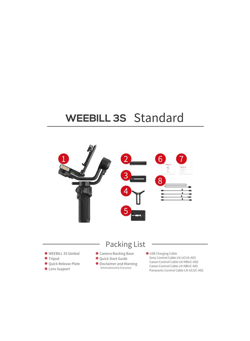 Zhiyun ZHIYUN Weebill 3S [Official] 3-Axis Gimbal Stabilizer for Camera, Bluetooth, Native Vertical Shooting, Lightweight DSLR & Mirrorless Stabilizer with fill light for Canon/Sony/Panasonic/Nikon/Fujifilm  - Image 2