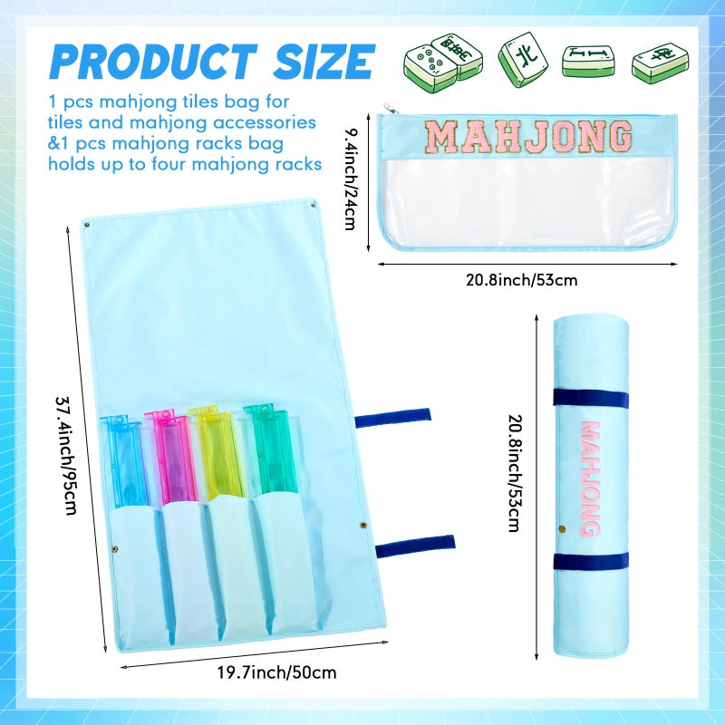 Yeyeplum 2 Pcs Mahjong Bags for Tiles and Racks Include Mahjong Tile Bag & Rack Bag, 37 Inch Protective Sleeve Tile Gift Accessory with Zipper & Letter for Mahj Pusher, Not Include Racks& Tiles(Blue) - Image 3