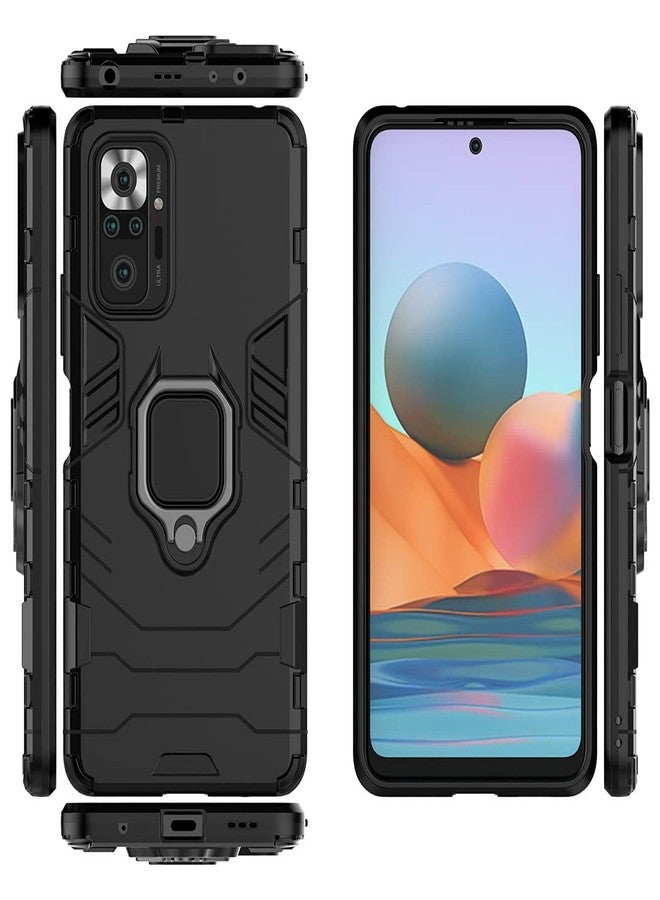 MaiJin Compatible with Xiaomi Mi Redmi Note 10 Pro, Redmi Note10 Pro Max Case, Metal Ring Grip Kickstand Bumper (Works with Magnetic Car Mount) Dual Layer Rugged Cover (Black) - Image 3