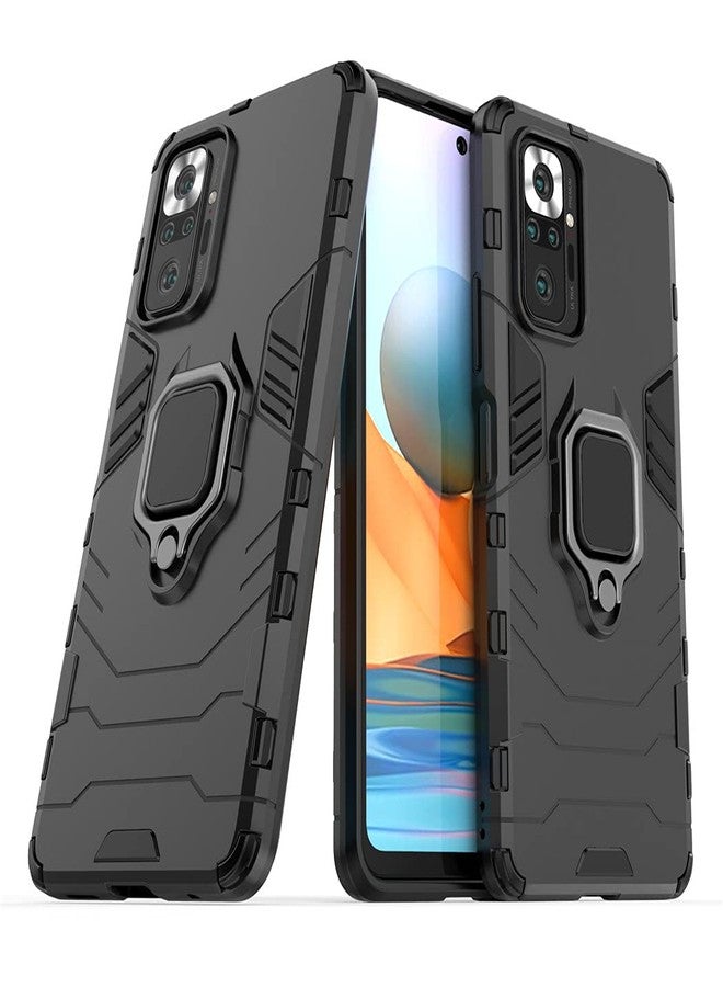 MaiJin Compatible with Xiaomi Mi Redmi Note 10 Pro, Redmi Note10 Pro Max Case, Metal Ring Grip Kickstand Bumper (Works with Magnetic Car Mount) Dual Layer Rugged Cover (Black) - Image 1