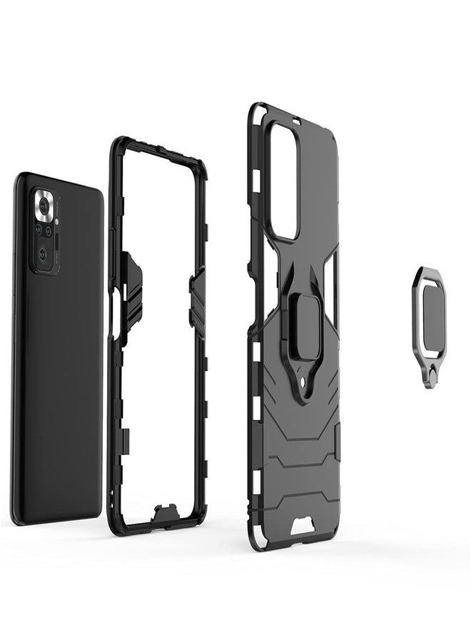 MaiJin Compatible with Xiaomi Mi Redmi Note 10 Pro, Redmi Note10 Pro Max Case, Metal Ring Grip Kickstand Bumper (Works with Magnetic Car Mount) Dual Layer Rugged Cover (Black) - Image 4