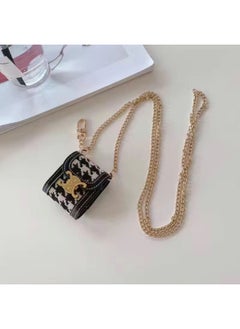 Suitable For European And American Spring Arc De Triomphe AirPods 1/2/3Rd Generation Protective Cover Leather Wireless For Apple Bluetooth Crossbody-Color:Houndstooth + Lanyard-Applicable Models:Airpods Pro/pro2/3/4