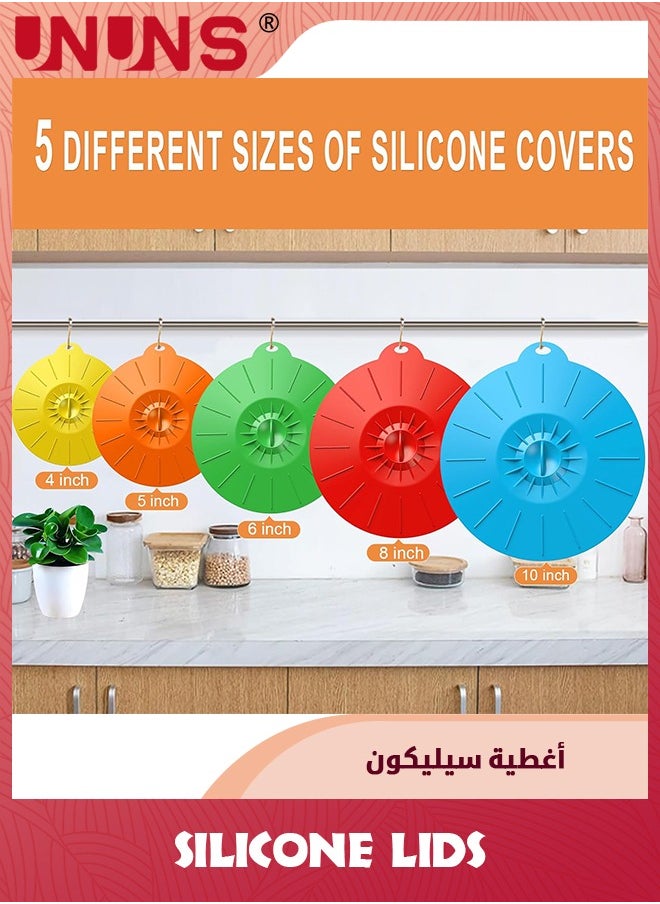 UNUNS 7 Pack Silicone Lids,Microwave Splatter Cover,5 Sizes Reusable Heat Resistant Food Suction Lids fits Cups,Microwave Cover for Food,Silicone Lids for Pots and Pans Food Storage Cups Cans  - Image 2