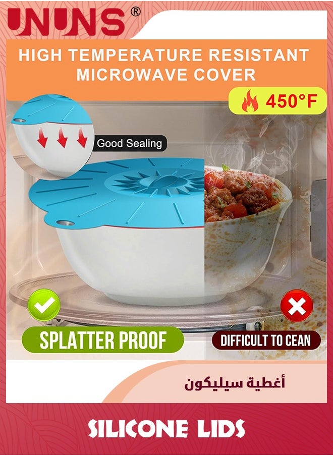 UNUNS 7 Pack Silicone Lids,Microwave Splatter Cover,5 Sizes Reusable Heat Resistant Food Suction Lids fits Cups,Microwave Cover for Food,Silicone Lids for Pots and Pans Food Storage Cups Cans  - Image 4