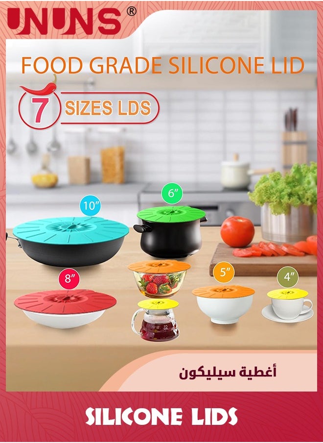 UNUNS 7 Pack Silicone Lids,Microwave Splatter Cover,5 Sizes Reusable Heat Resistant Food Suction Lids fits Cups,Microwave Cover for Food,Silicone Lids for Pots and Pans Food Storage Cups Cans  - Image 5