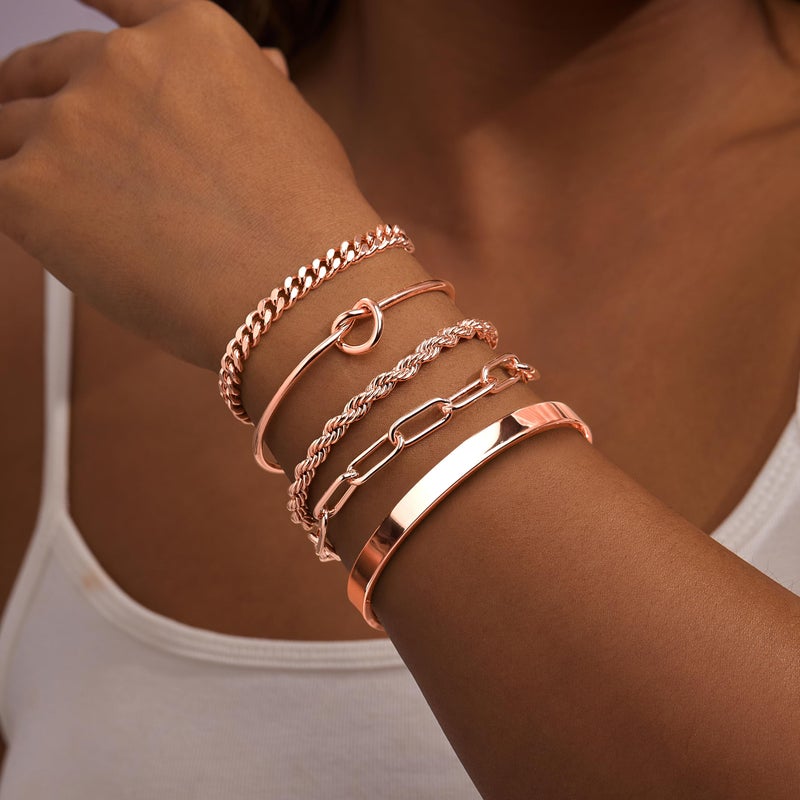 Gokeey Rose Gold Cuff Bracelets for Women,Infinity Bangle Paperclip Beaded Twist Rose Gold Bracelets for Women - Image 3
