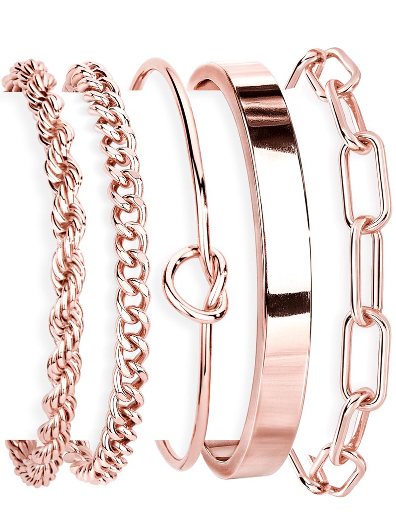 Gokeey Rose Gold Cuff Bracelets for Women,Infinity Bangle Paperclip Beaded Twist Rose Gold Bracelets for Women - Image 1