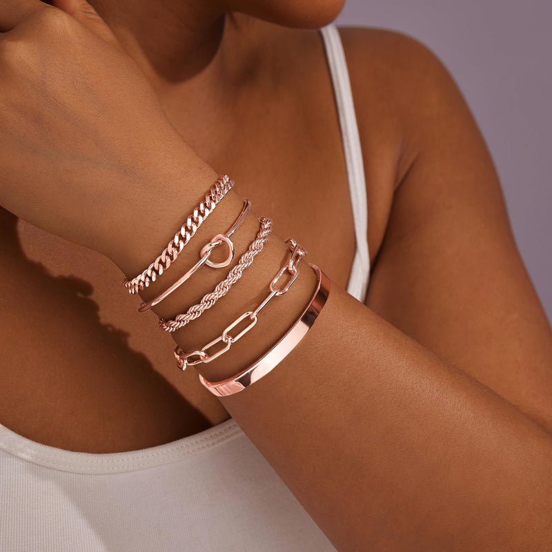 Gokeey Rose Gold Cuff Bracelets for Women,Infinity Bangle Paperclip Beaded Twist Rose Gold Bracelets for Women - Image 2