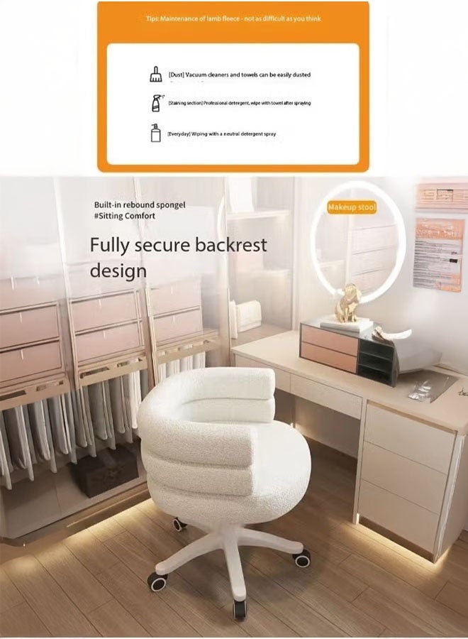 DUSALA Modern Vanity Chair with Curved Back, Height Adjustable Swivel Makeup Chair, Barrel Armchair Upholstered for Vanity Living Room Bedroom(White) - Image 4