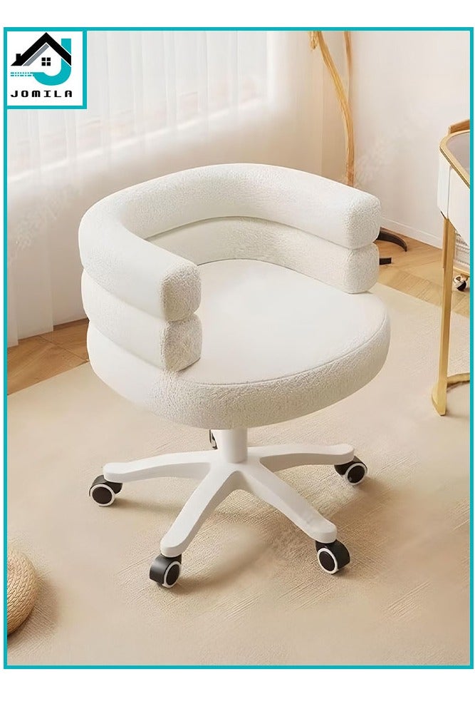 DUSALA Modern Vanity Chair with Curved Back, Height Adjustable Swivel Makeup Chair, Barrel Armchair Upholstered for Vanity Living Room Bedroom(White) - Image 1