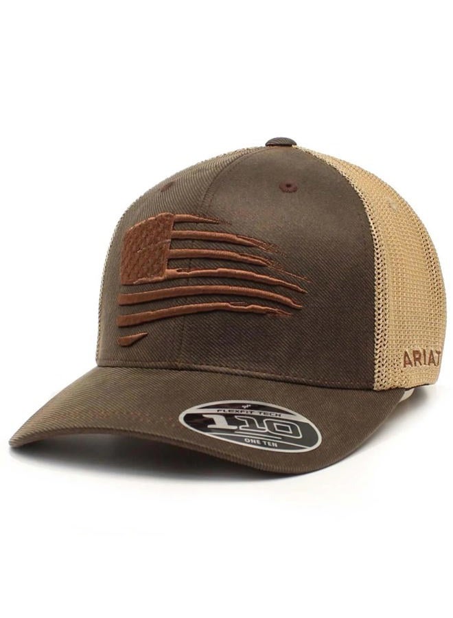ARIAT Men's Embroidered Flag Snapback Cap, Brown - Image 1