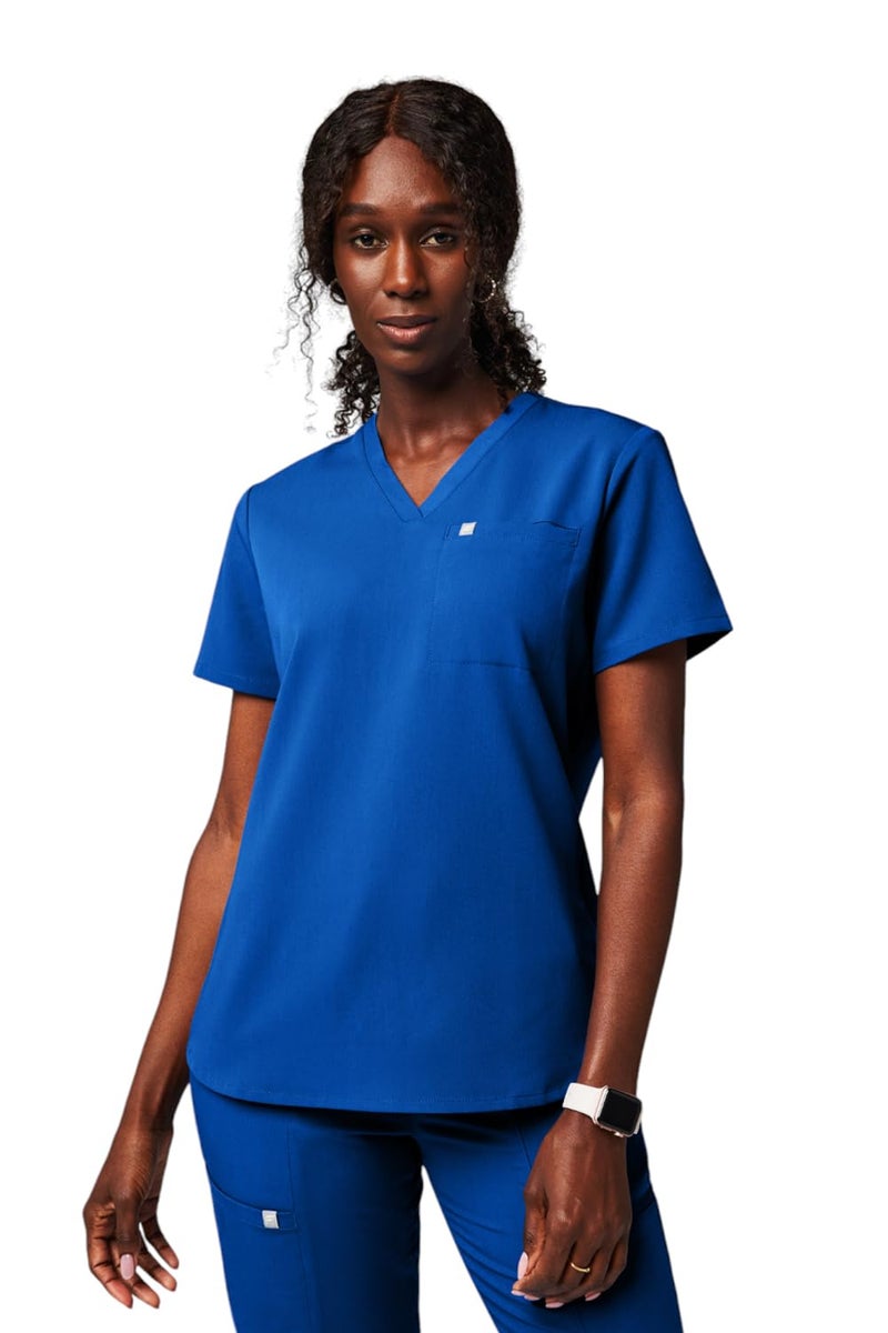 Fabletics Women's Vital 1-Pocket Scrub Top - MotionTech, Wrinkle-Resist, Chest Pocket, Anti-Shrink, Semi-Slim Fit,3X, Royal Blue - Image 1