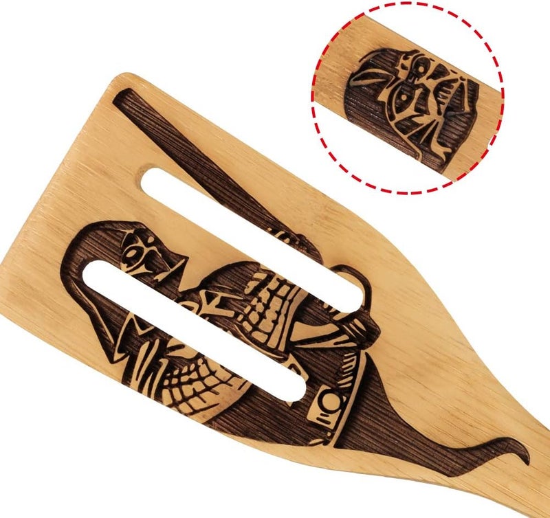 HYGNN Star War Burned Wooden Spoons Utensil Set Gift Idea Cooking Serving Utensils Natural Bamboo Kitchen House Warming Presents Slotted Spoon 5 Piece - Image 2