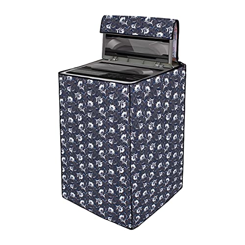 Wings Star Polyester LG Top Load Washing Machine Cover For 6 Kg,6.2 Kg,6.5 Kg,7 Kg (58X58X88 Cm)|Waterproof&Dust-Proof Top Loading Fully Automatic Washing Machine Cover For LG,KUM05 Black Grey Floral - Image 1